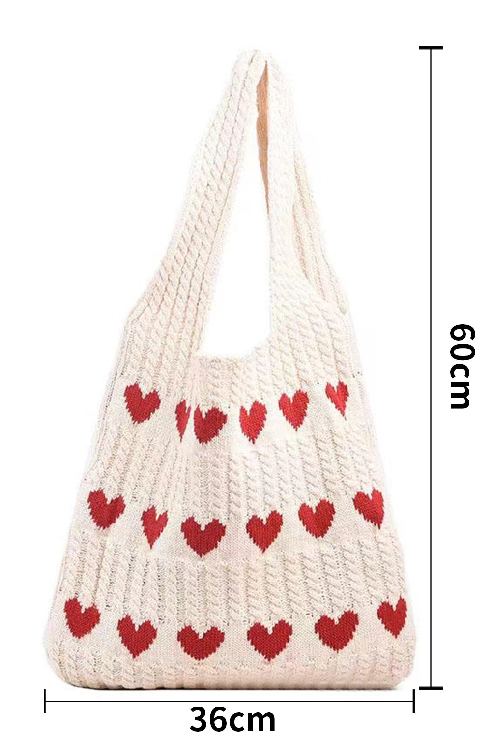 Super Cute Apricot Heart Pattern Knit Large Shoulder Bag