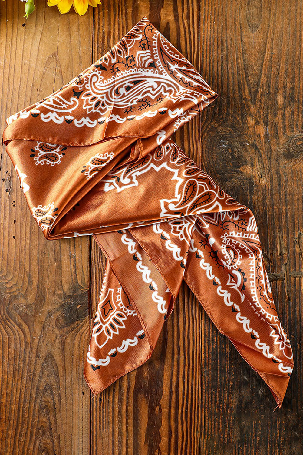 Copper Brown Vintage Fashion Satin Paisley Flower Prints Square Scarf