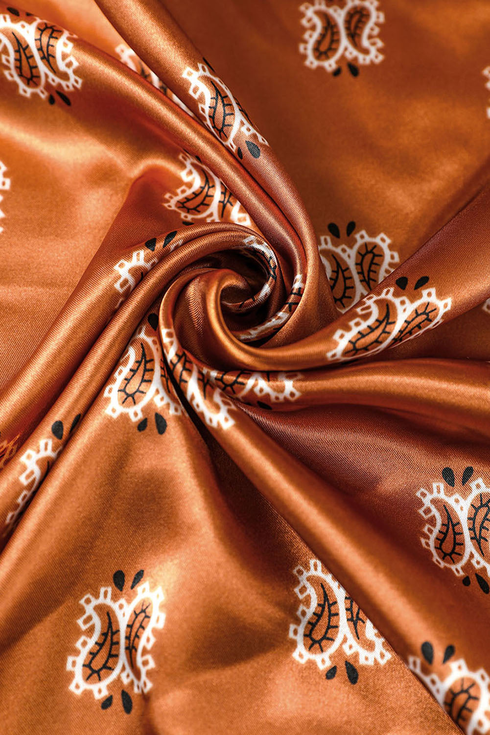 Copper Brown Vintage Fashion Satin Paisley Flower Prints Square Scarf