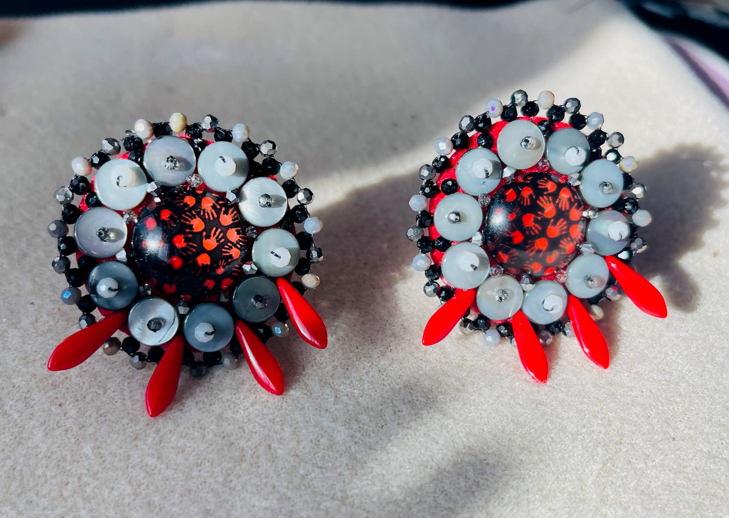 Red and Black MMIW Red Handprint Clip on Earrings
