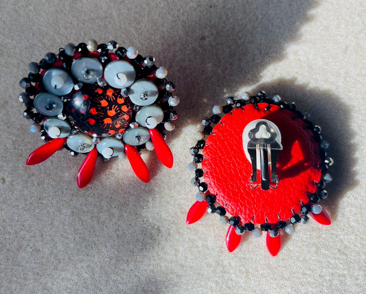 Red and Black MMIW Red Handprint Clip on Earrings