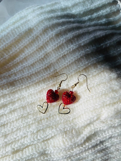 Bejeweled Studded Cupids Heart Dangle Earrings