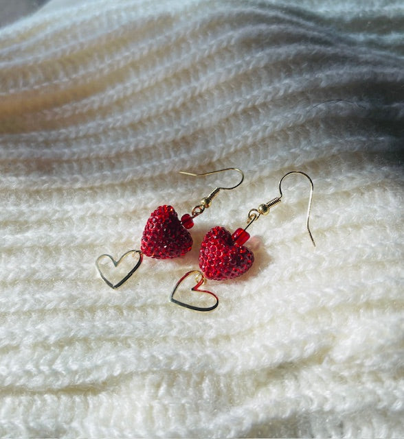 Bejeweled Studded Cupids Heart Dangle Earrings