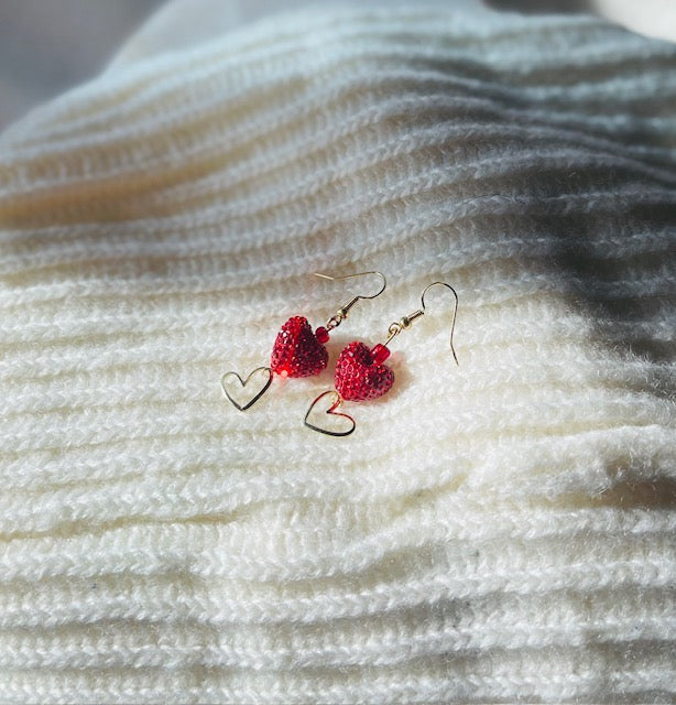 Bejeweled Studded Cupids Heart Dangle Earrings