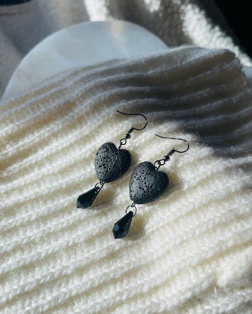 Lava Stone Heart Dangle Earrings