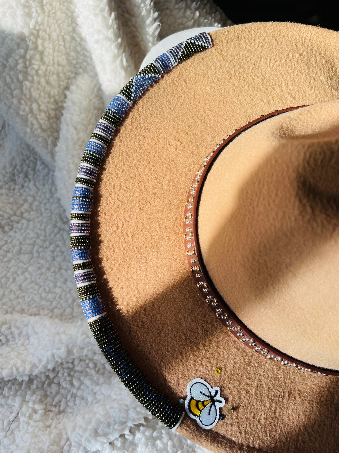 Native Made beautiful beaded hat brim and Hoop Earring Set