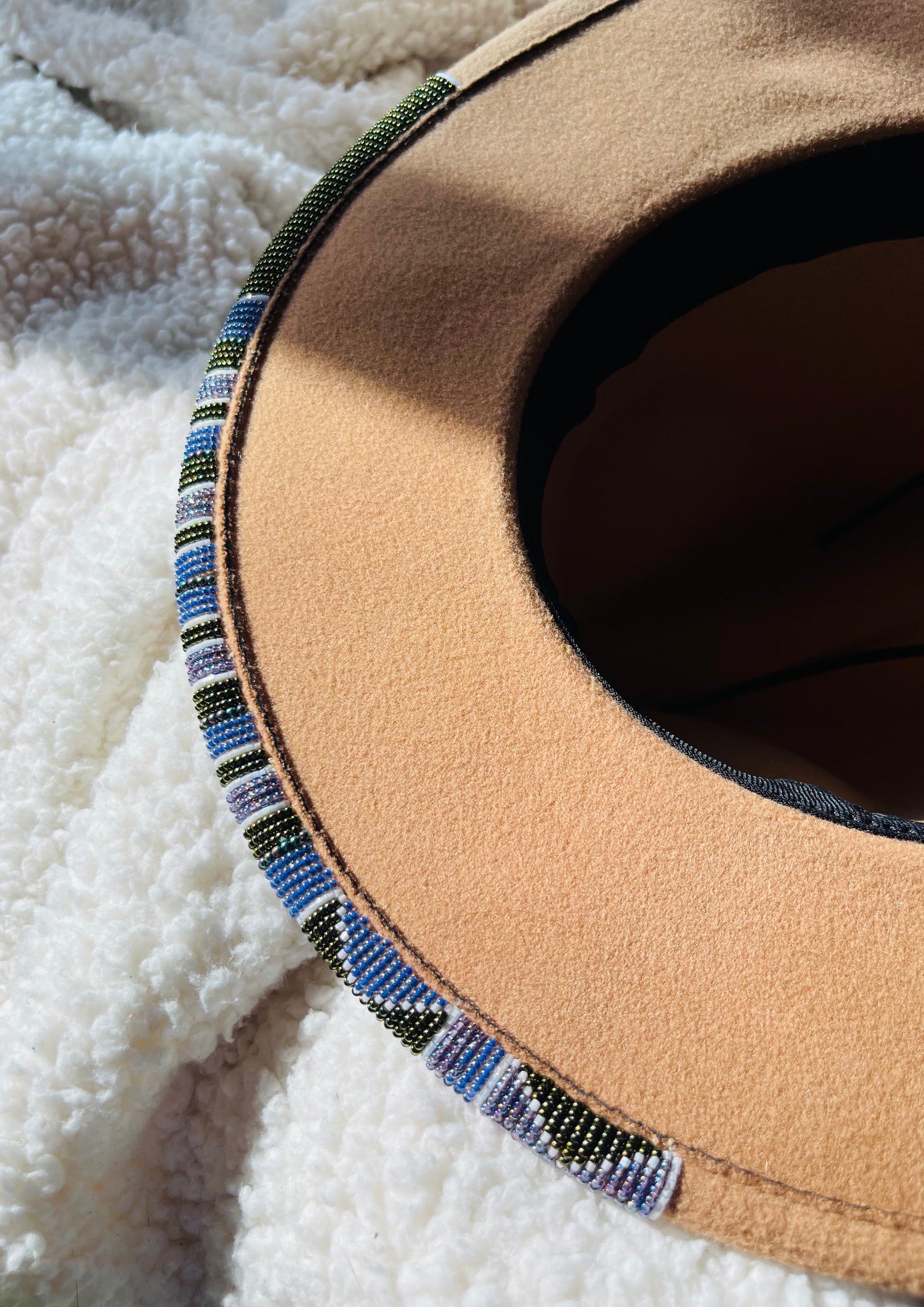Native Made beautiful beaded hat brim and Hoop Earring Set