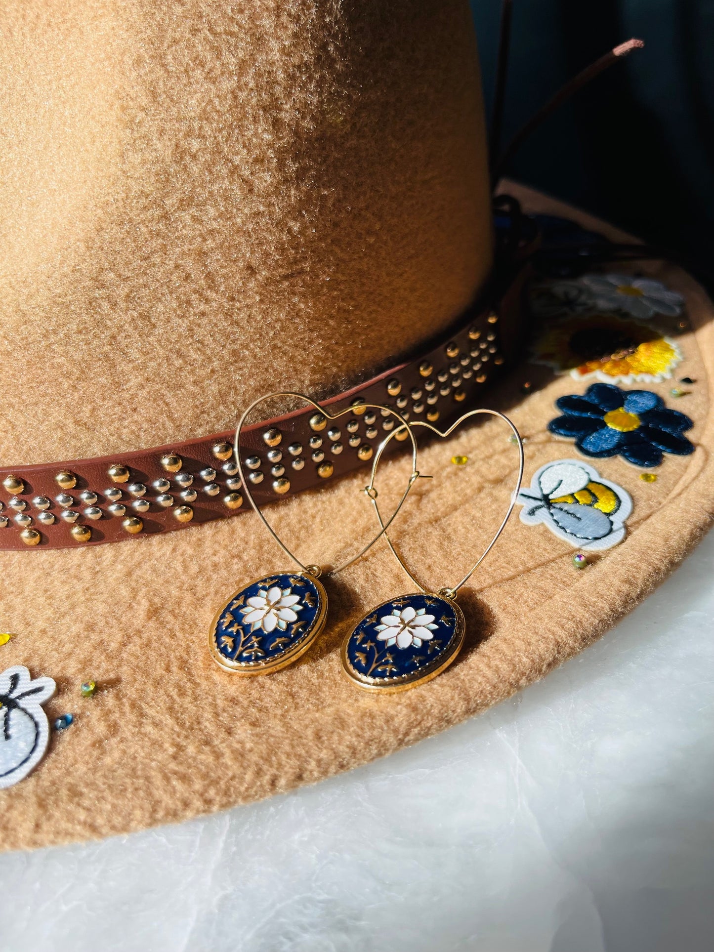 Native Made beautiful beaded hat brim and Hoop Earring Set