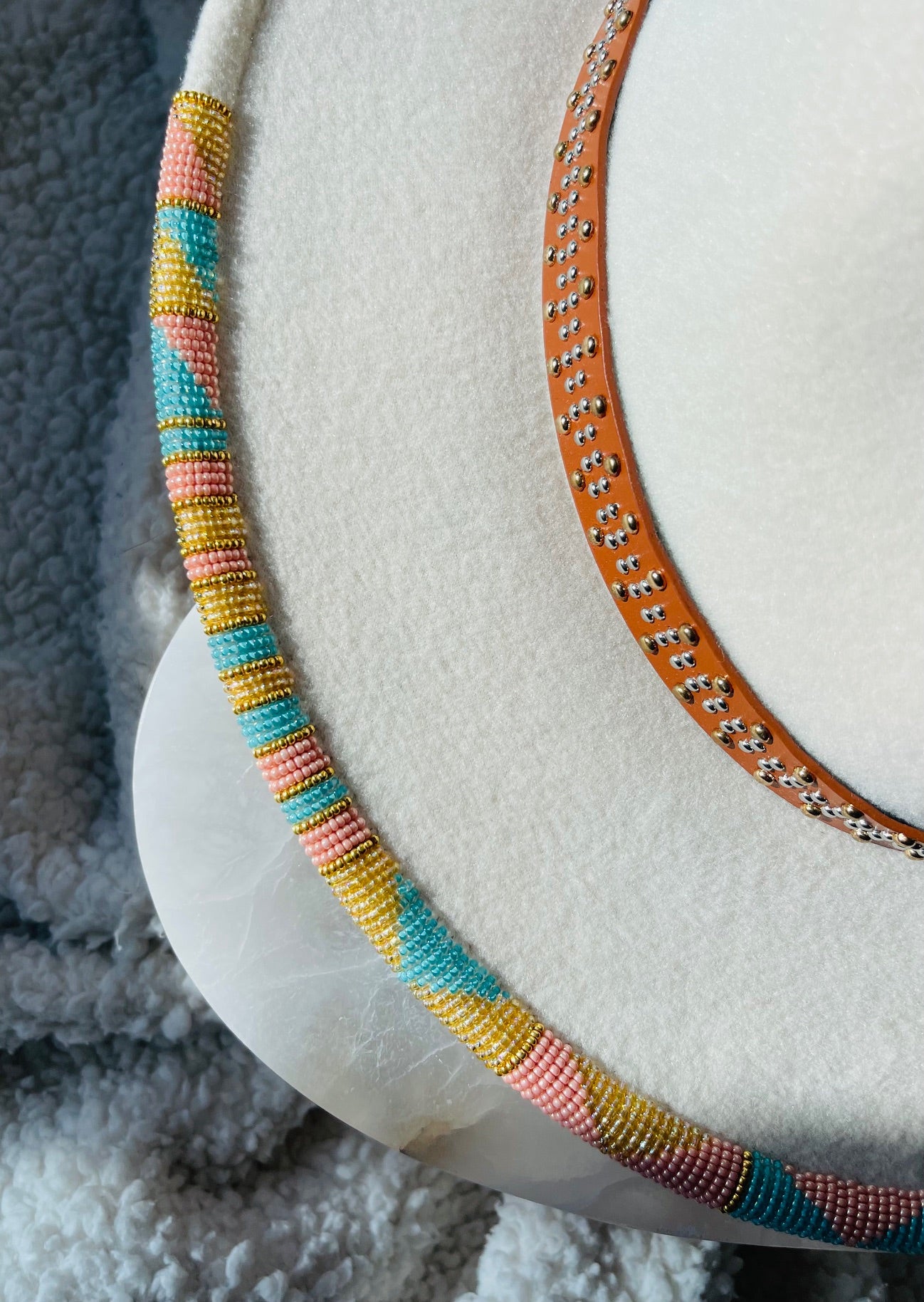Beautiful Beaded Hat Brim and Studded Earring Set