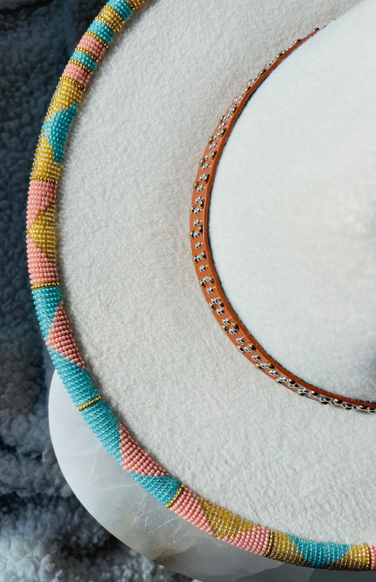 Beautiful Beaded Hat Brim and Studded Earring Set