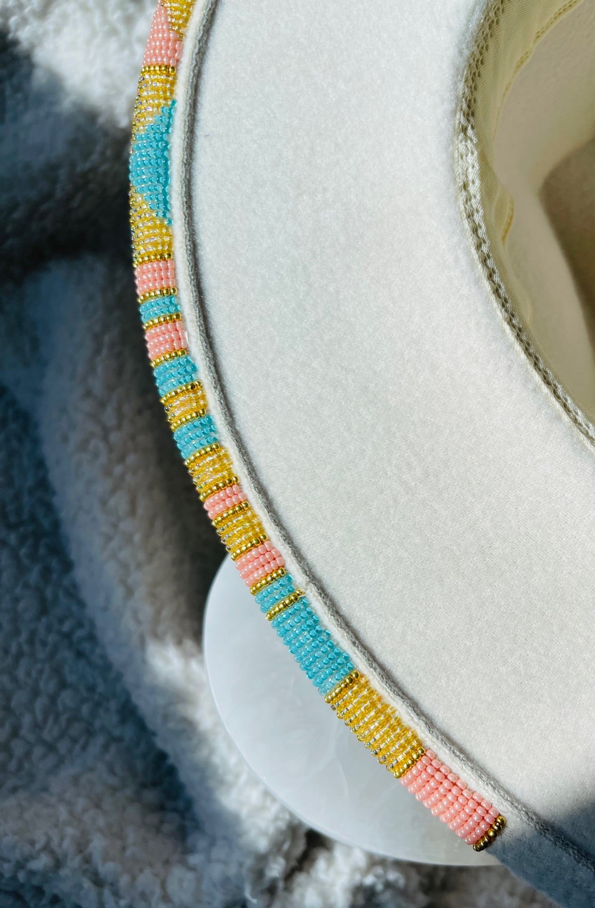 Beautiful Beaded Hat Brim and Studded Earring Set