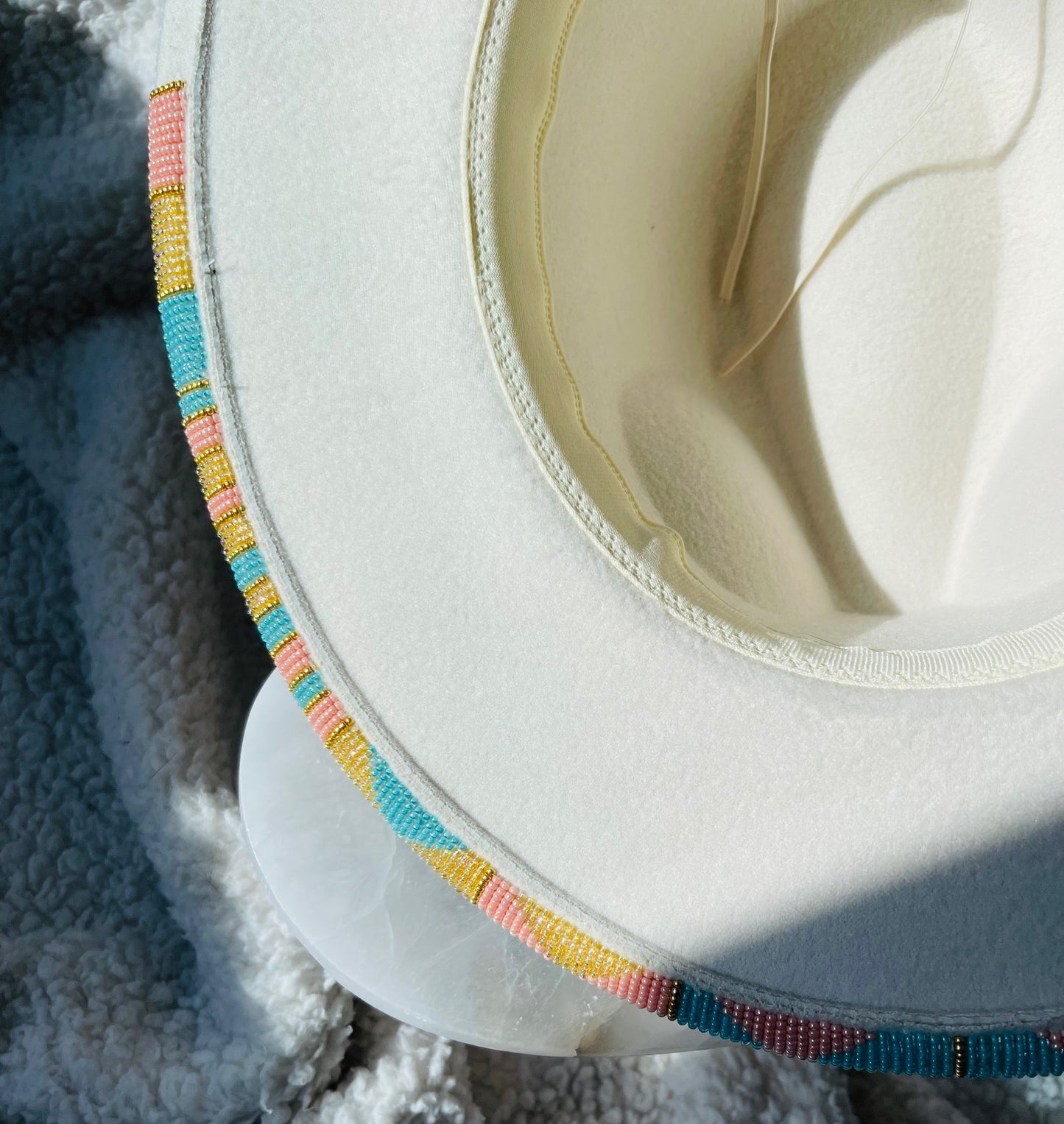 Beautiful Beaded Hat Brim and Studded Earring Set