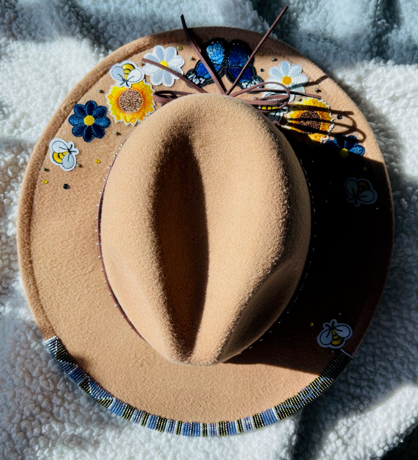 Native Made beautiful beaded hat brim and Hoop Earring Set