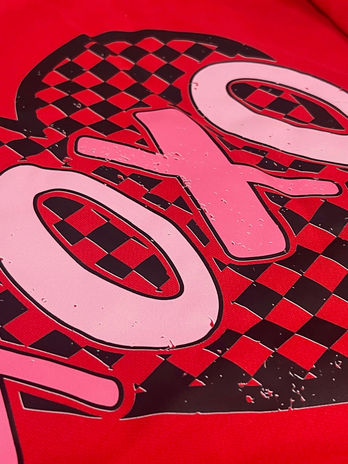 Racing Red "XOXO: Checkered Heart Graphic Plus Size Valentines Sweatshirt