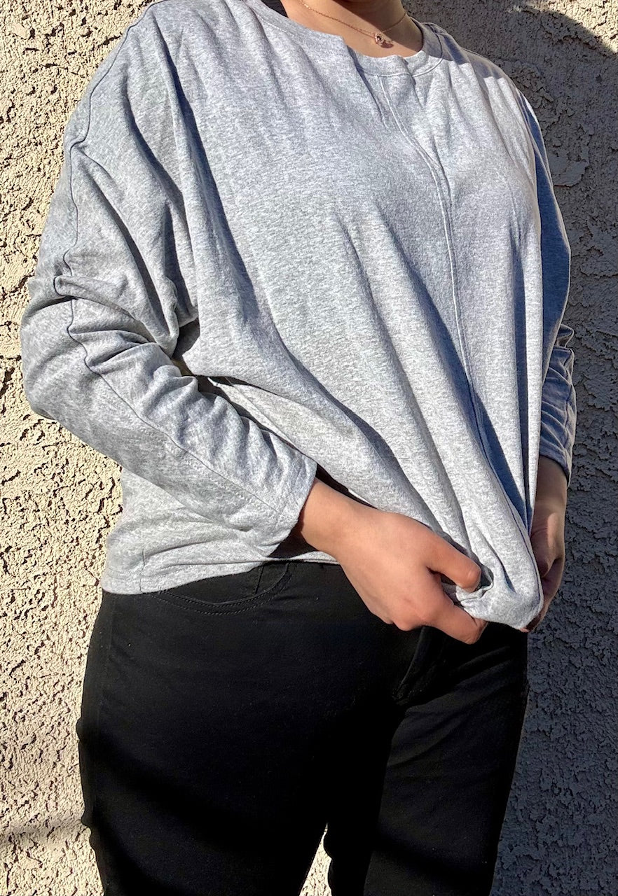 Gray Solid Color Patchwork Long Sleeve Top