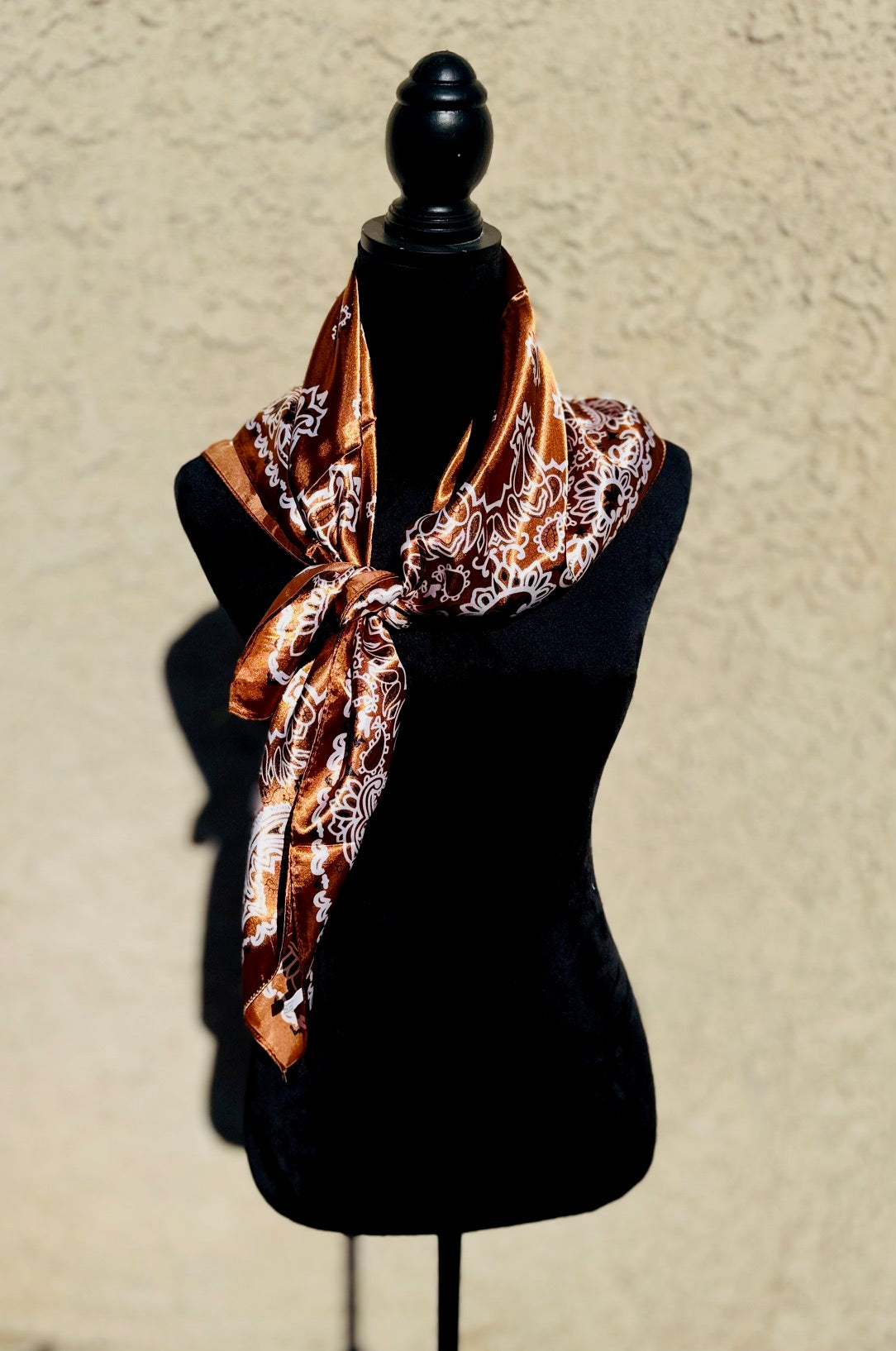 Copper Brown Vintage Fashion Satin Paisley Flower Prints Square Scarf