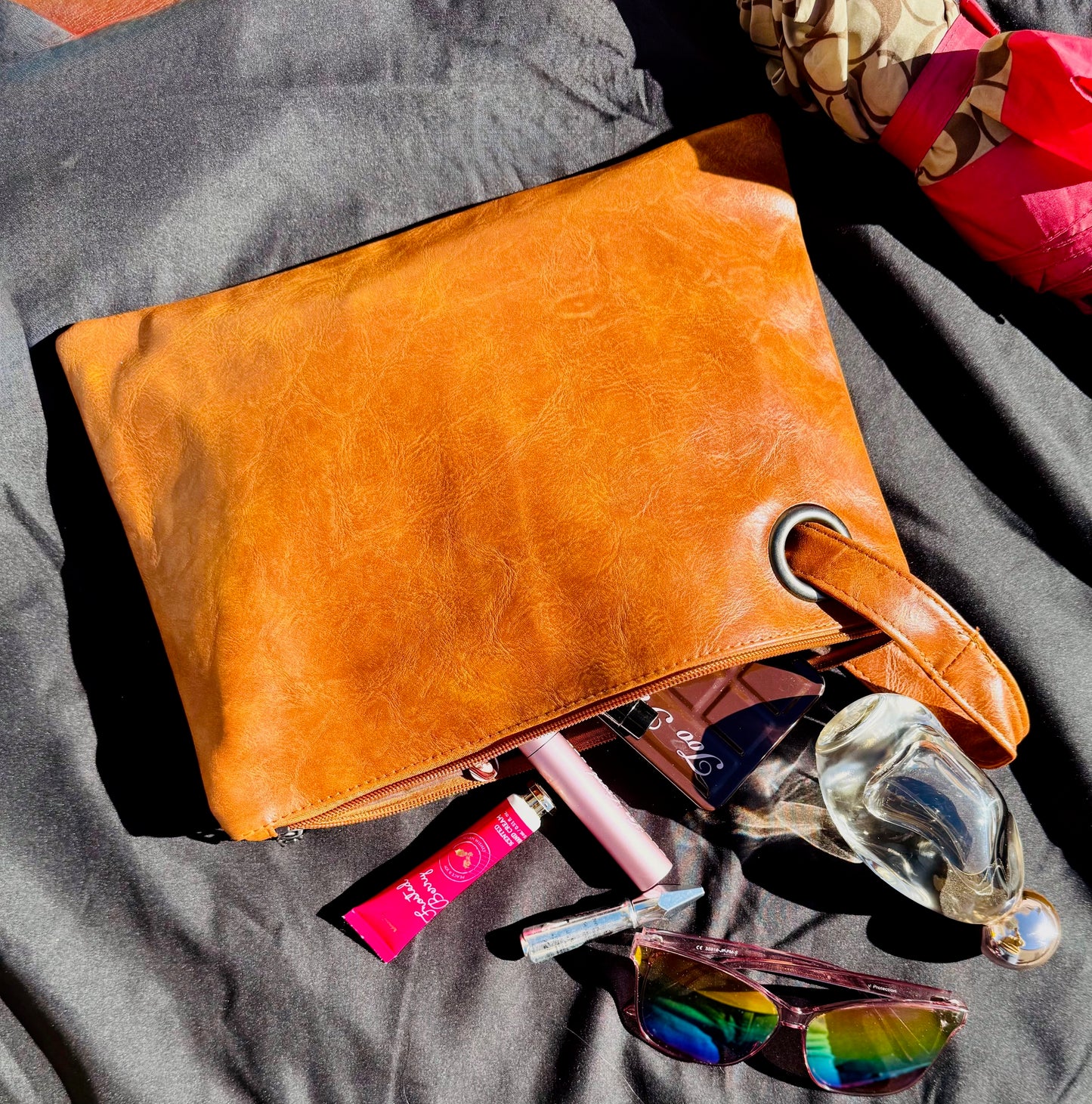 Brown Vintage Leather Oversized Clutch Bag