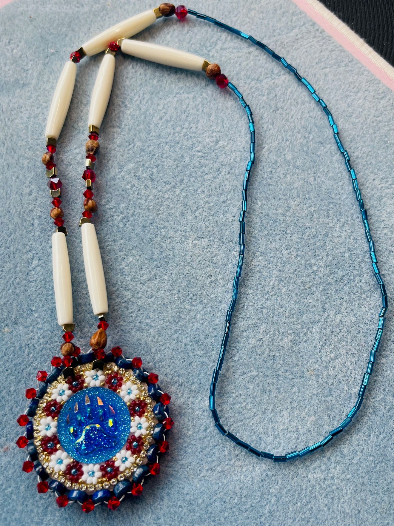 Red White and Blue Beaded Medallion with Juniper Beads
