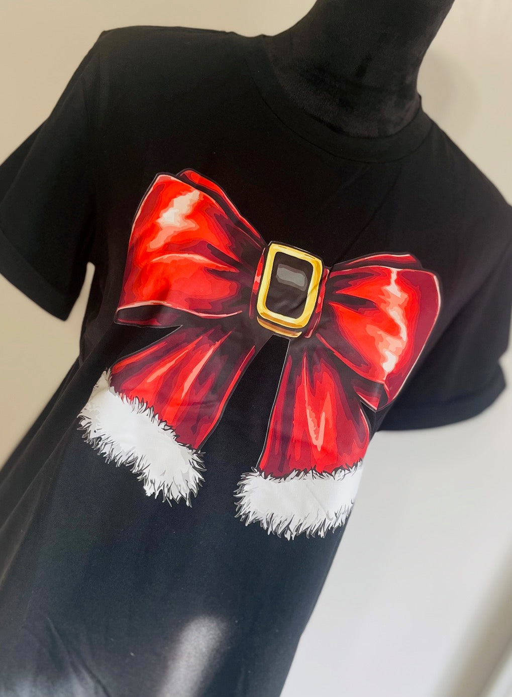 Black Christmas Big Bowknot Graphic Crewneck T Shirt