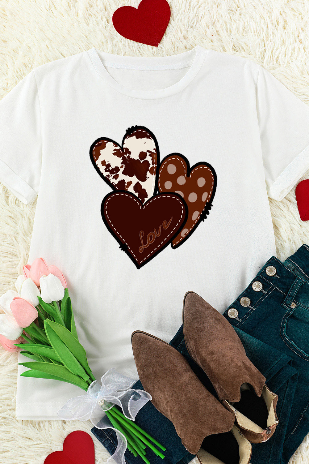 Western Valentines Heart Graphic White T-shirt