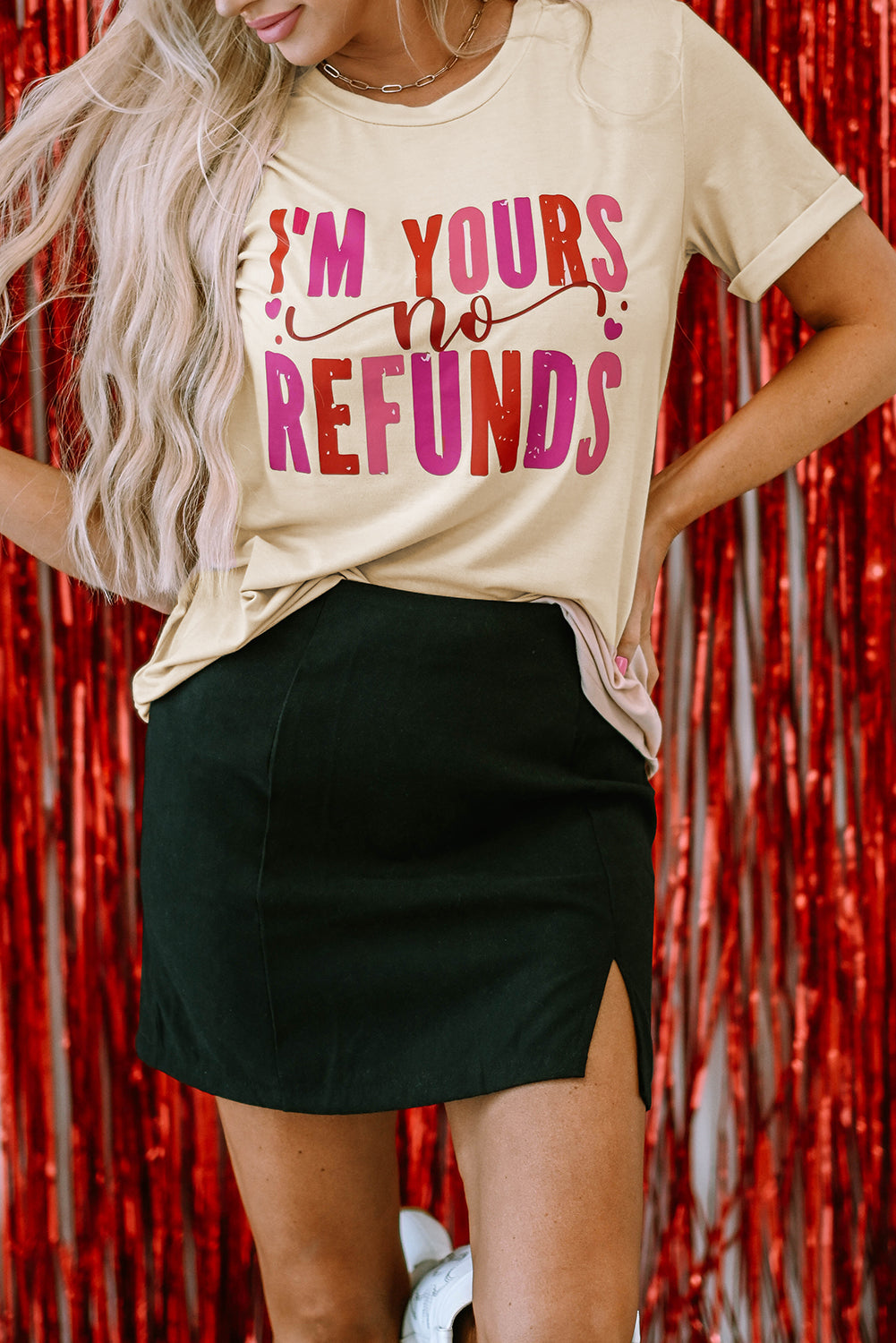 Khaki "I'm Yours No Refunds" Crew Neck Graphic Tee
