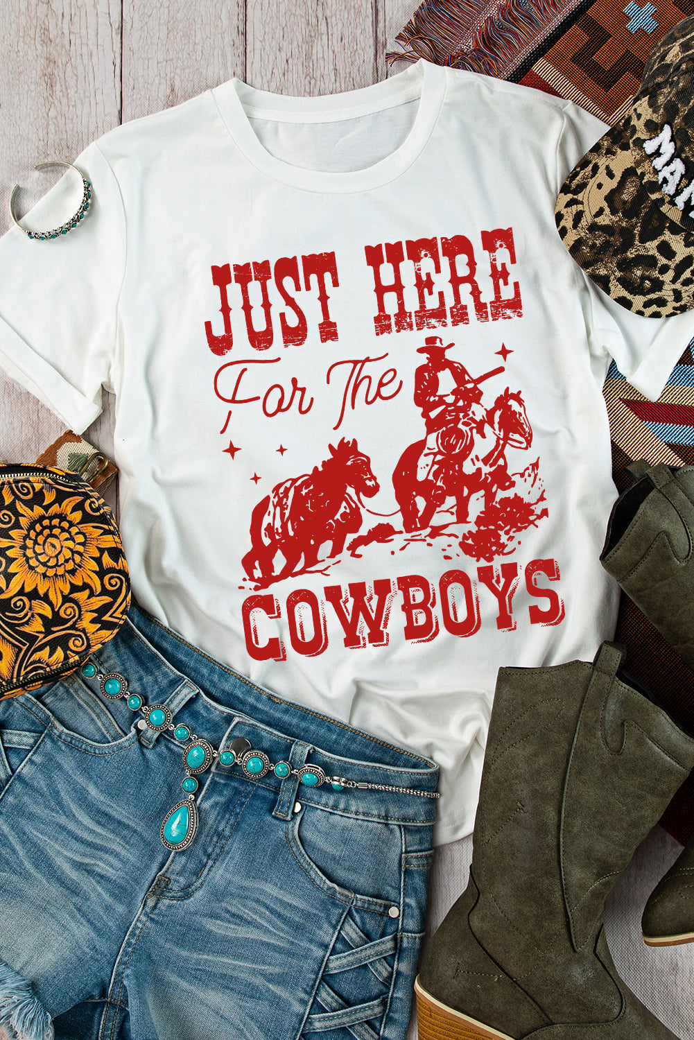 “Just Here for the Cowboys” Graphic Tee – Rodeo Realness