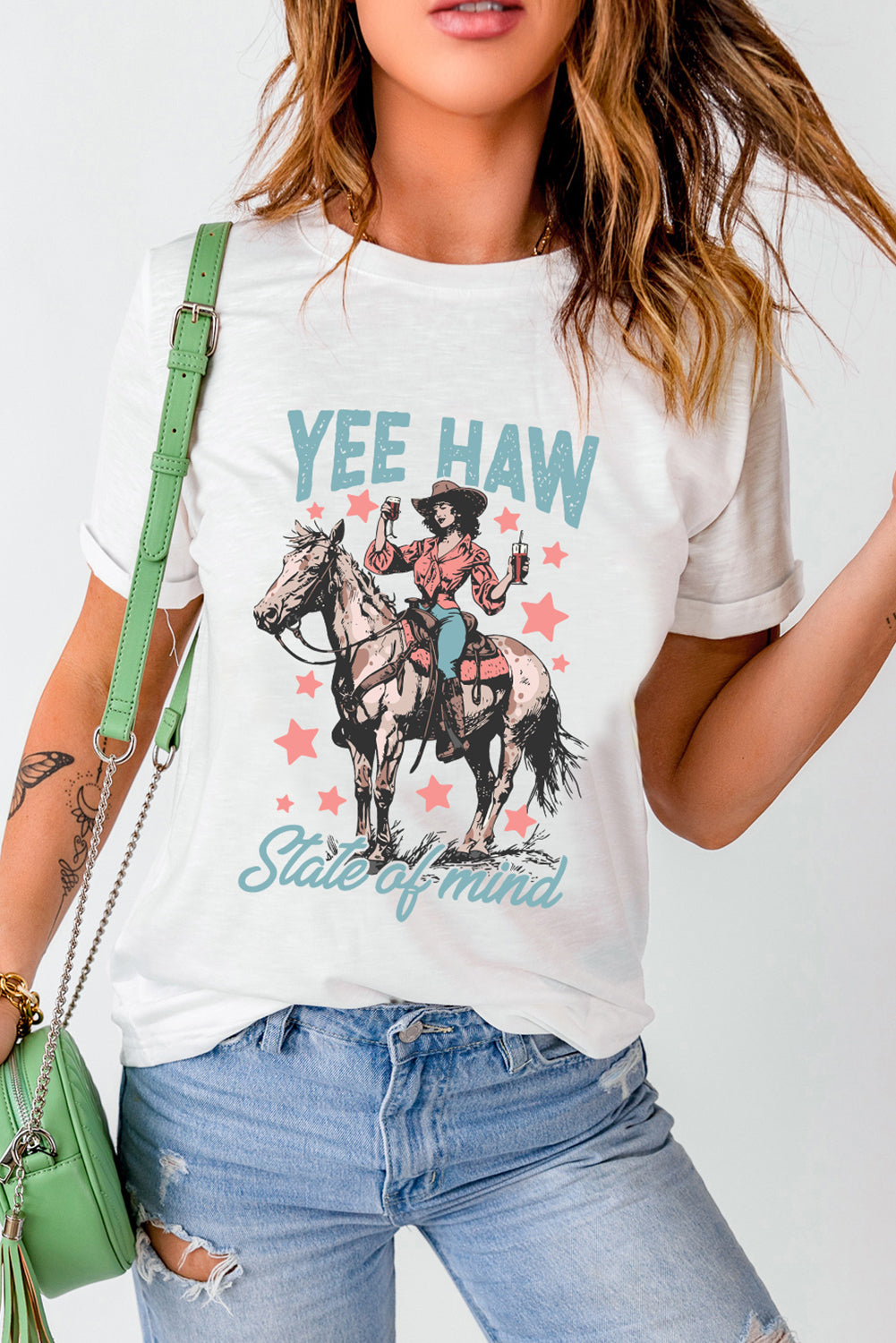 “Yee Haw State of Mind” Cowgirl Graphic Tee – Rodeo Radiance