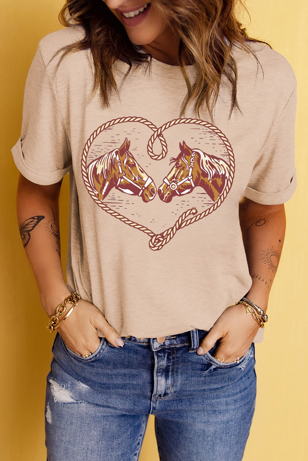 “Roped in Love” Rodeo Horse Heart Graphic Tee – Western Soul Edition