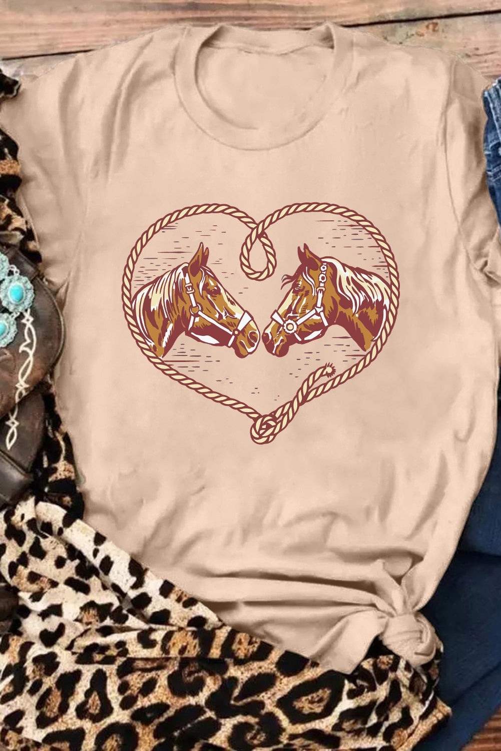 “Roped in Love” Rodeo Horse Heart Graphic Tee – Western Soul Edition