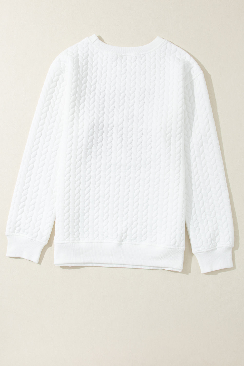 "LOVE" Chenille Embroidered Cable Knit White Pullover Sweatshirt