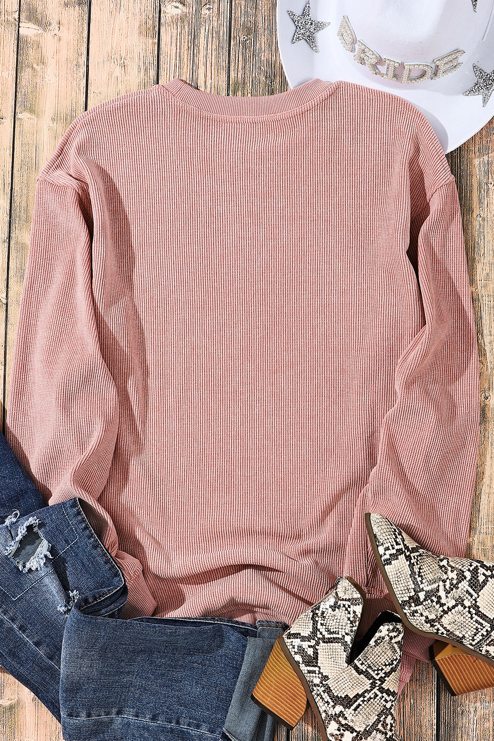 Pink "Wine Never Broke my Heart" Corded Baggy Sweatshirt