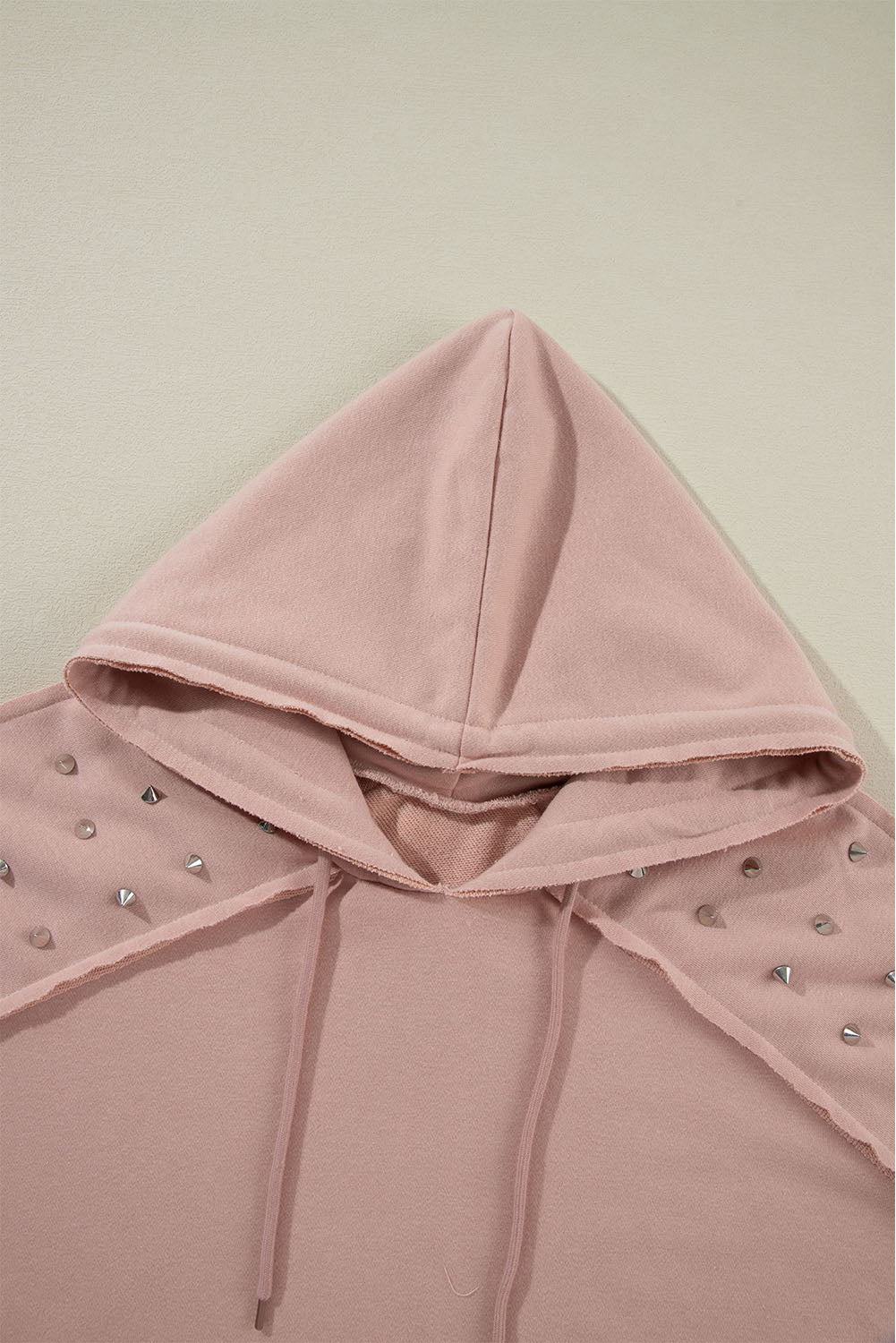 Rivet Stud Raglan Sleeve Soft Pink Hoodie with Pocket