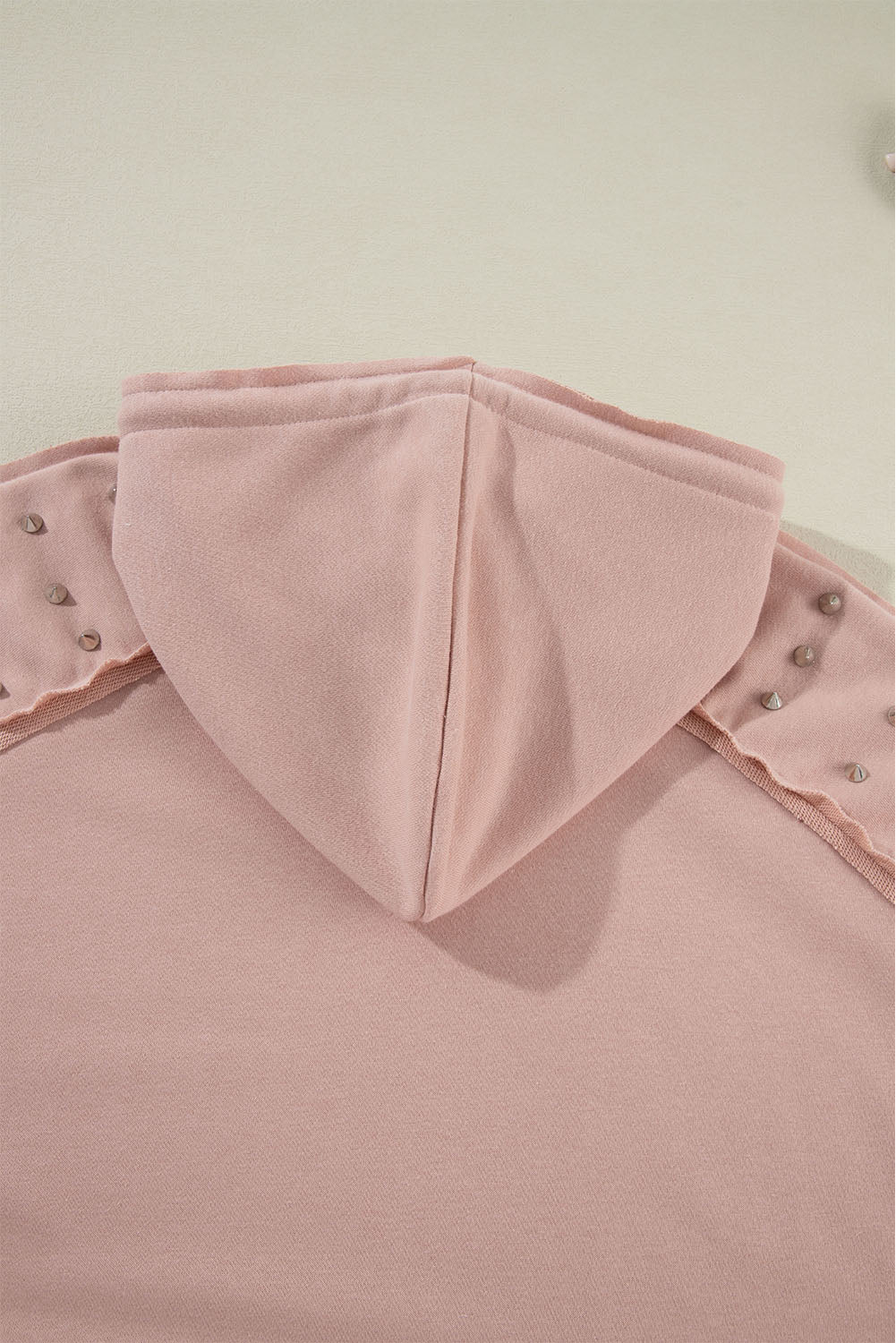 Rivet Stud Raglan Sleeve Soft Pink Hoodie with Pocket