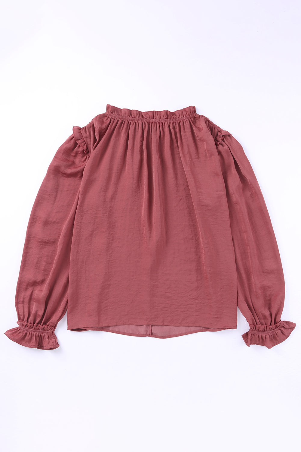 Persian Red Ruffled Long Sleeve and Neck Blouse
