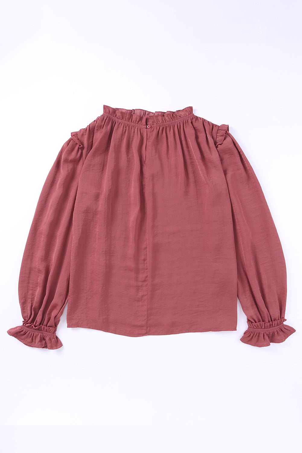 Persian Red Ruffled Long Sleeve and Neck Blouse