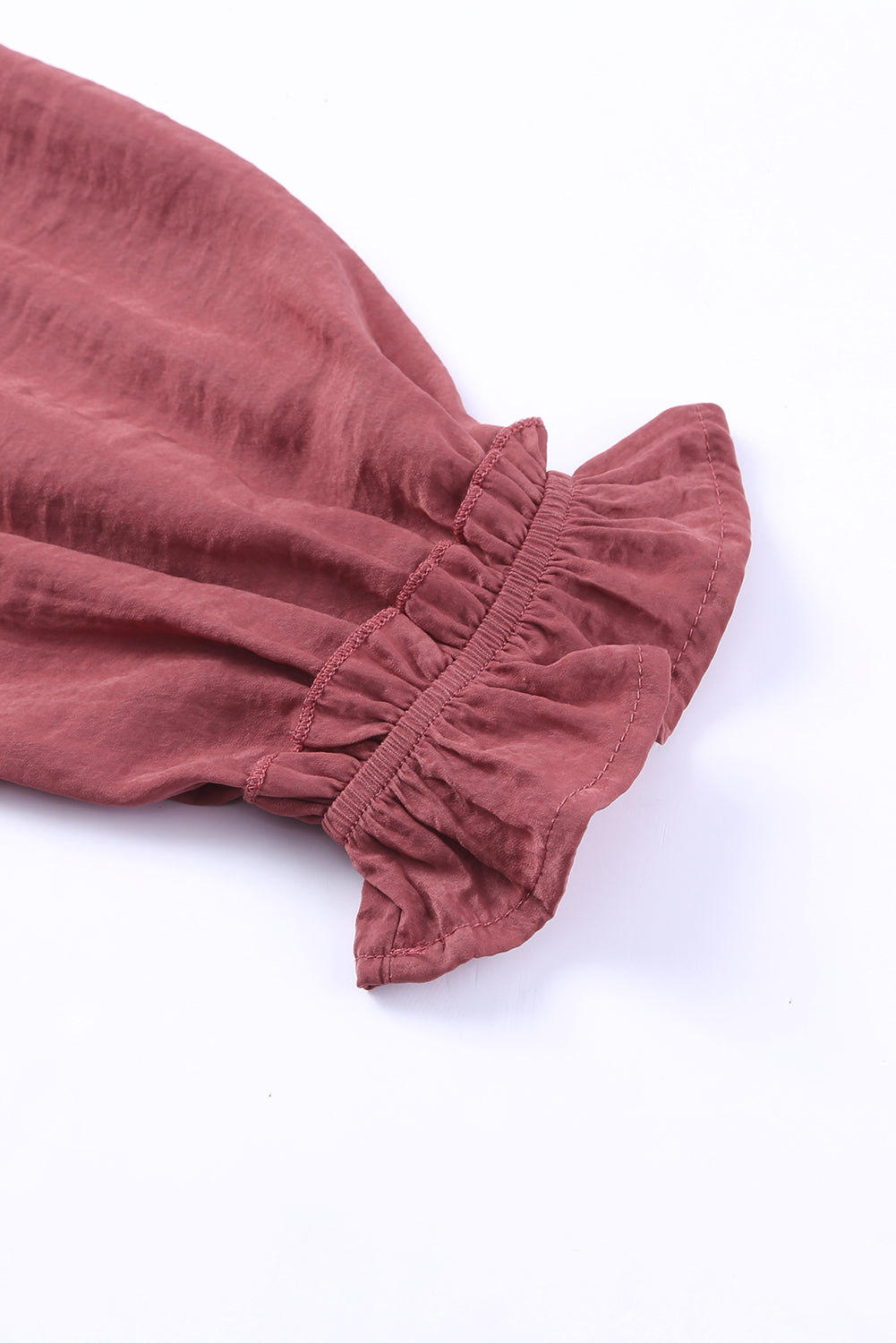 Persian Red Ruffled Long Sleeve and Neck Blouse