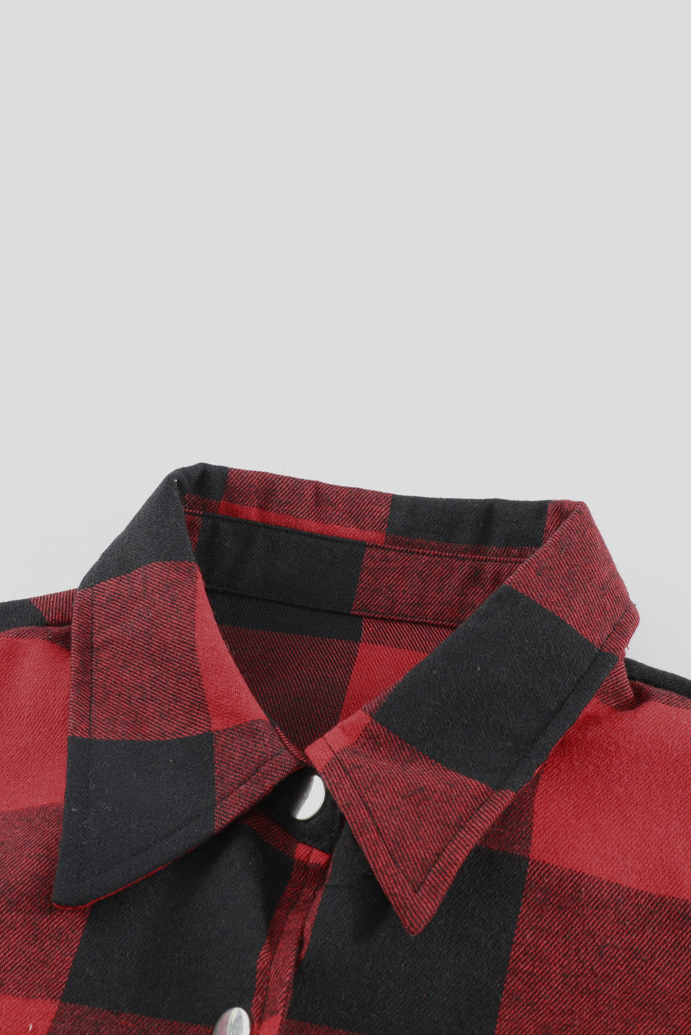 Fiery Red and Black Turn-down Collar Plaid Shirt Coat