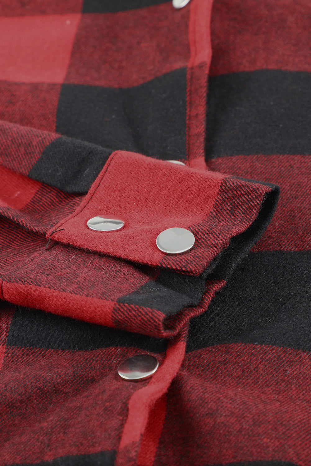 Fiery Red and Black Turn-down Collar Plaid Shirt Coat