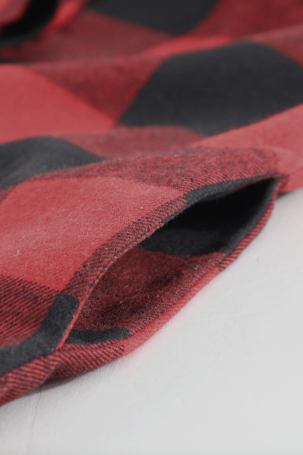 Fiery Red and Black Turn-down Collar Plaid Shirt Coat