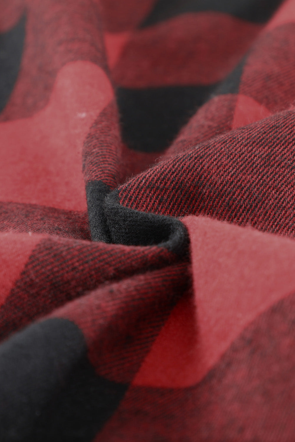Fiery Red and Black Turn-down Collar Plaid Shirt Coat