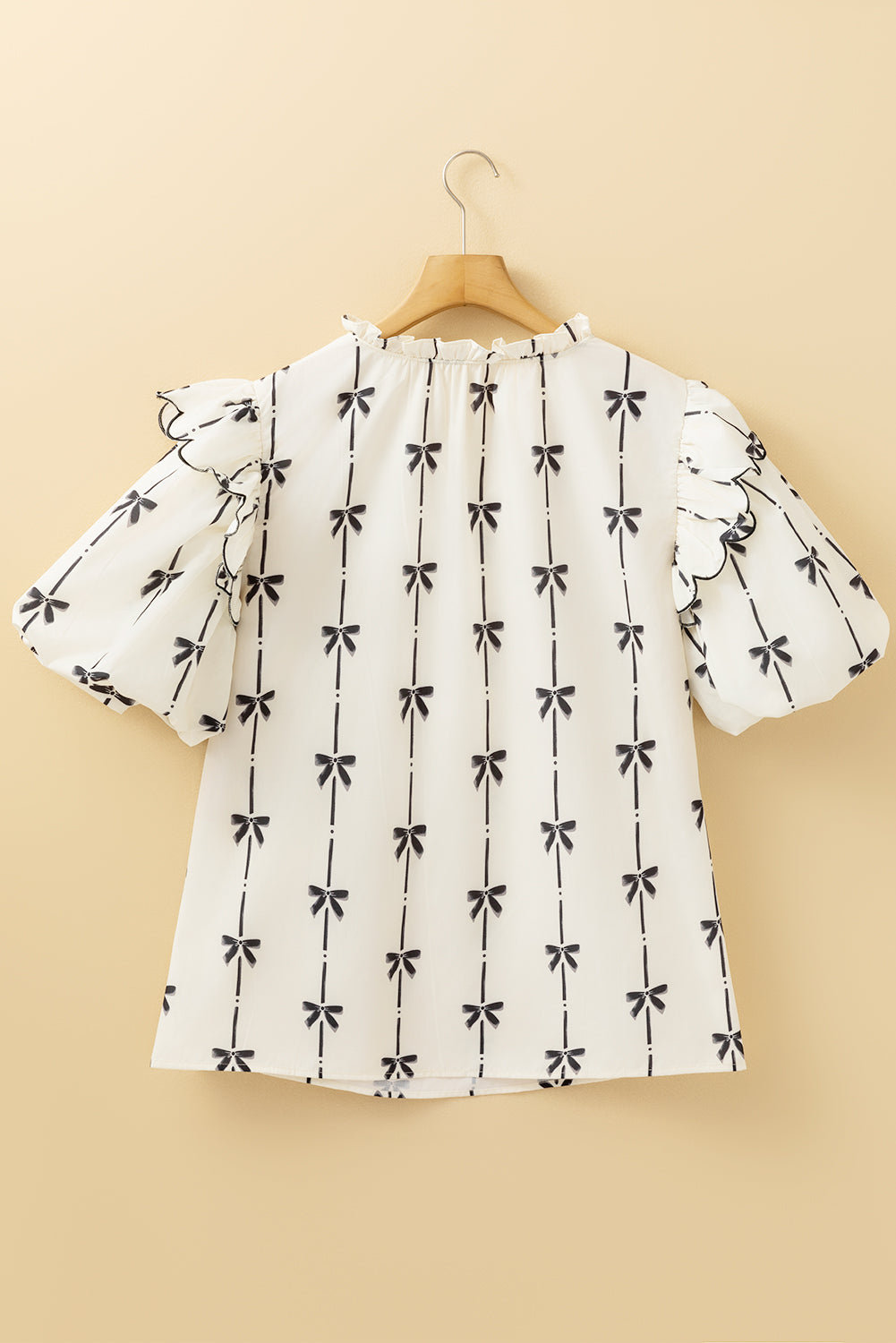 Apricot Bow Printed Ruffled Plus Size Blouse