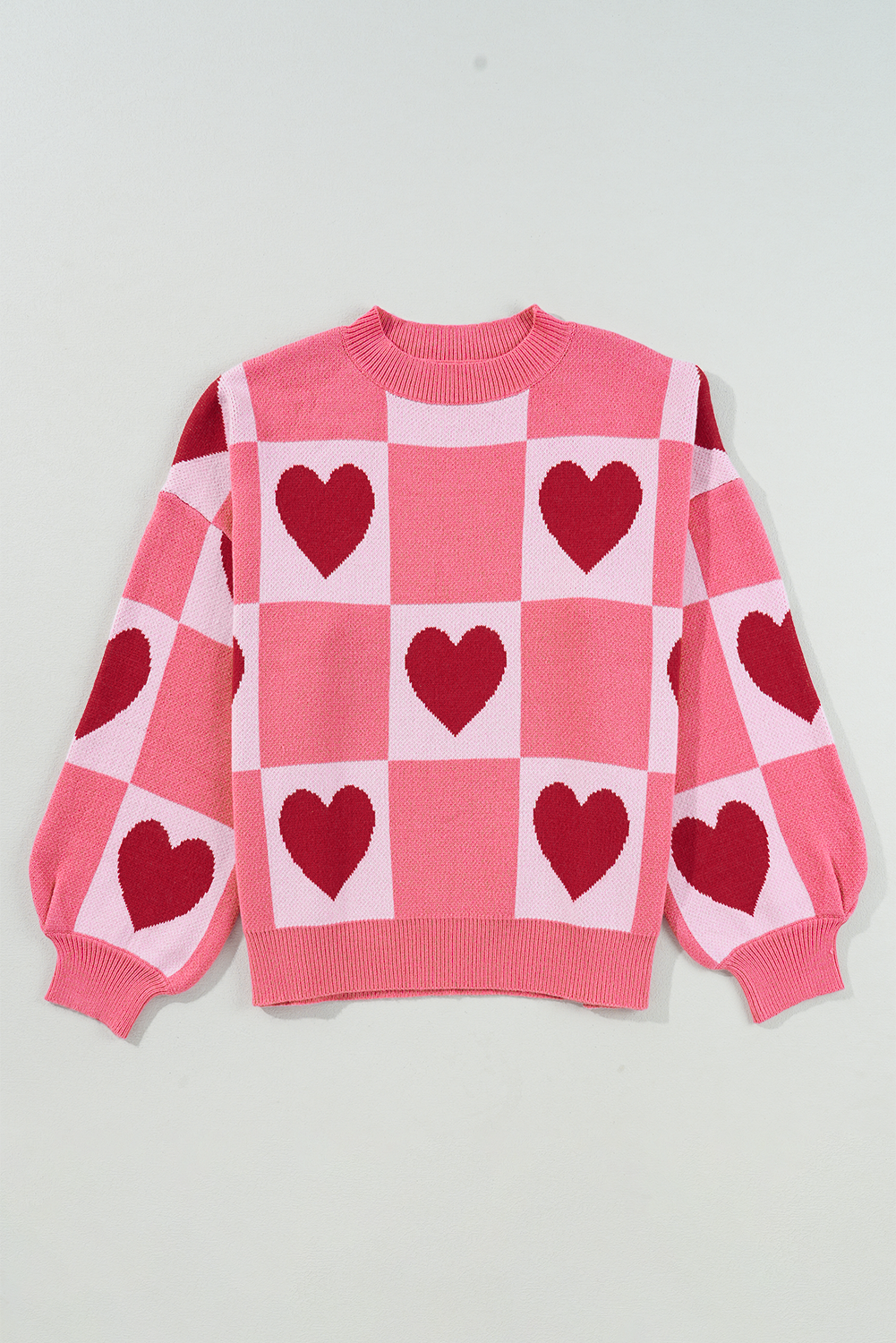 Pink Plus Size Love Heart Block Valentine Sweater
