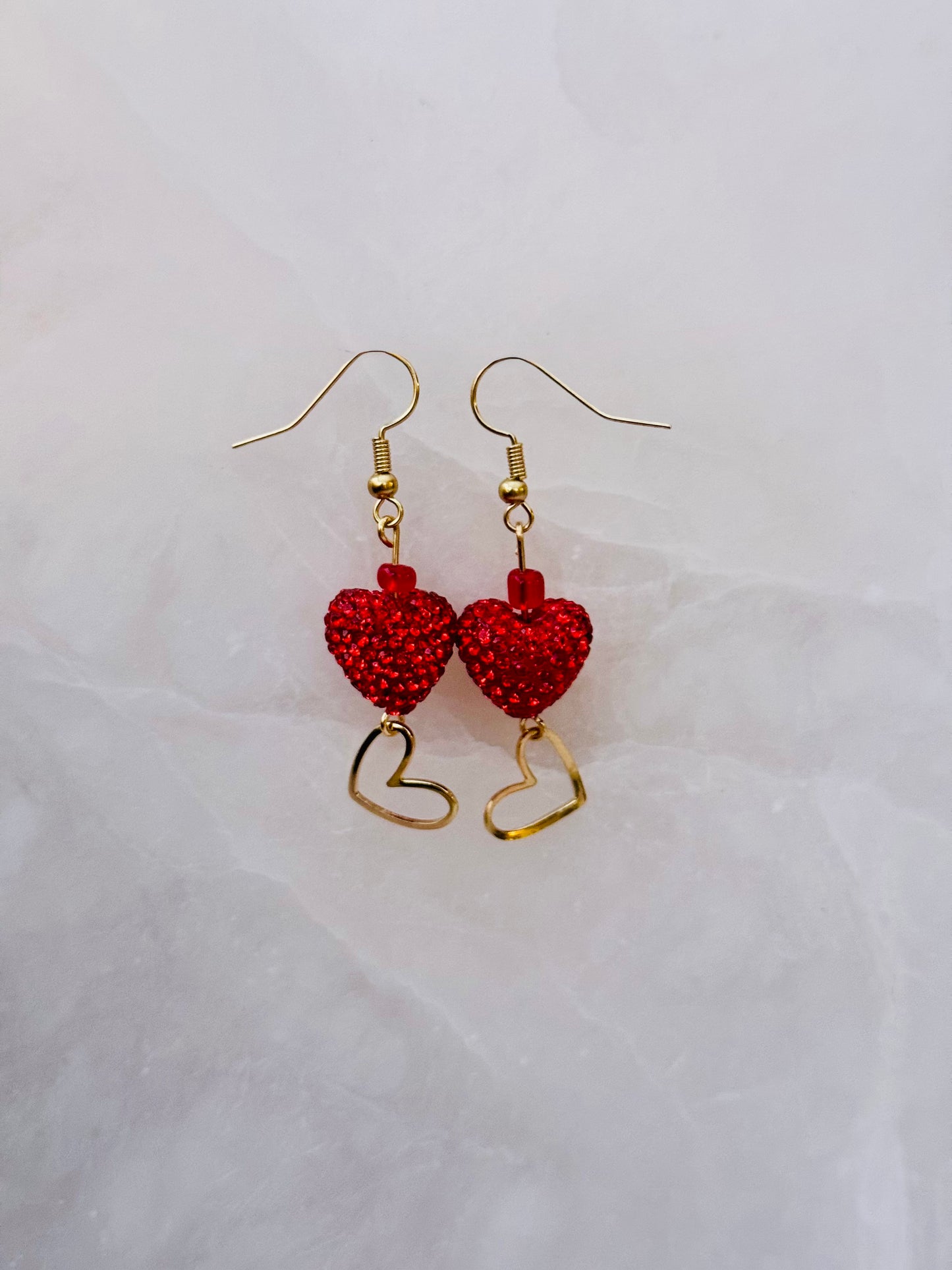 Bejeweled Studded Cupids Heart Dangle Earrings