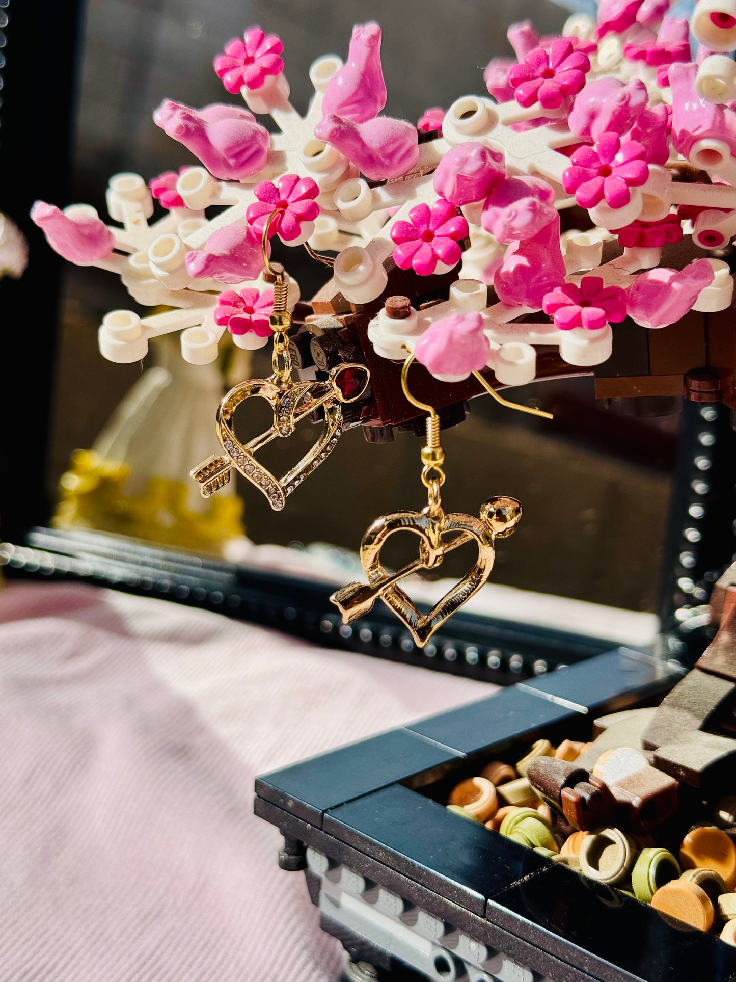 Beautiful Cupids Arrow and Heart Dangle Earrings