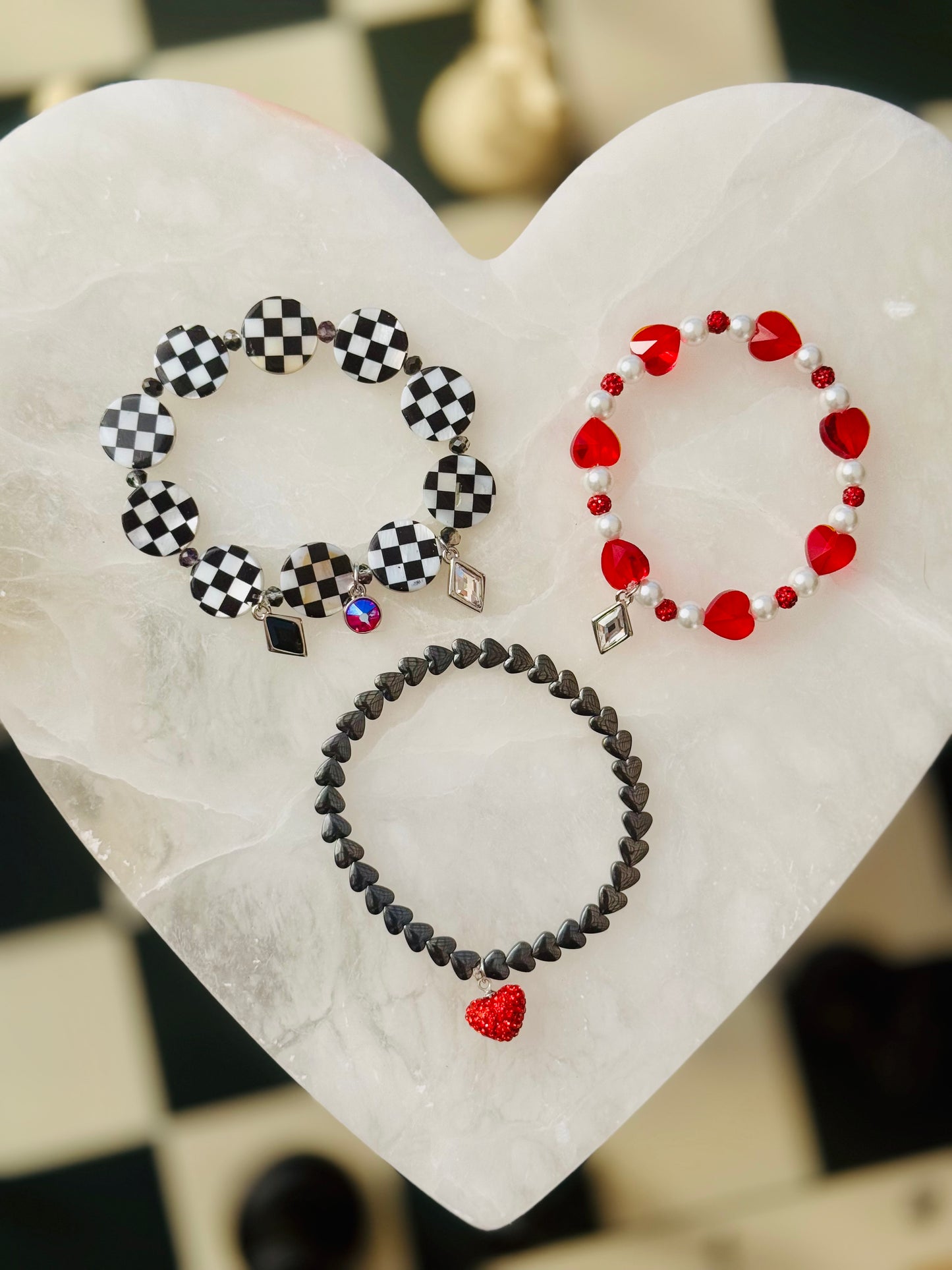 Suited for a Queen Bracelet with Checkered Shell and Hematite beads