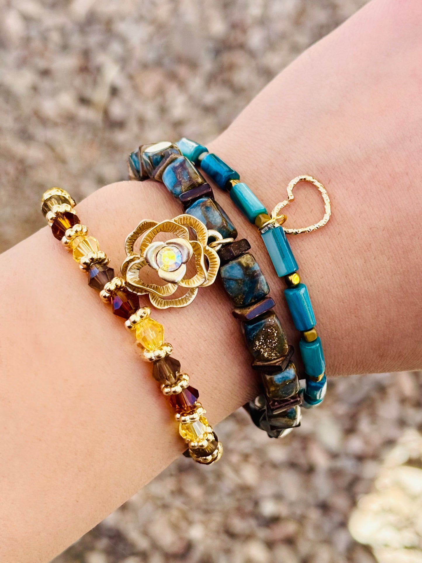 Beautiful Impression Jasper Stone beads with Shell beads and Charming Gold Rose Charm
