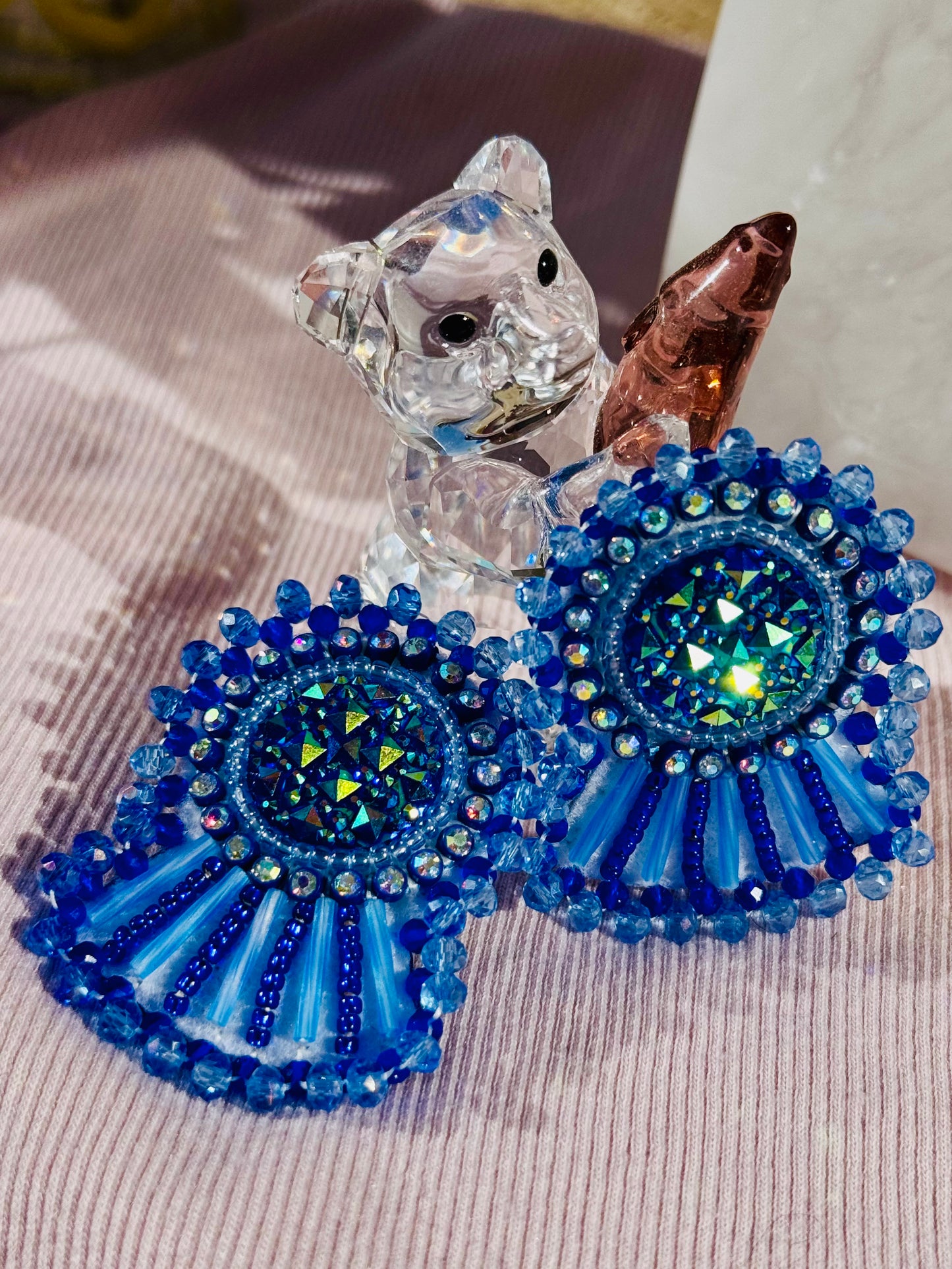 Beautiful Blue Beaded Post Earrings