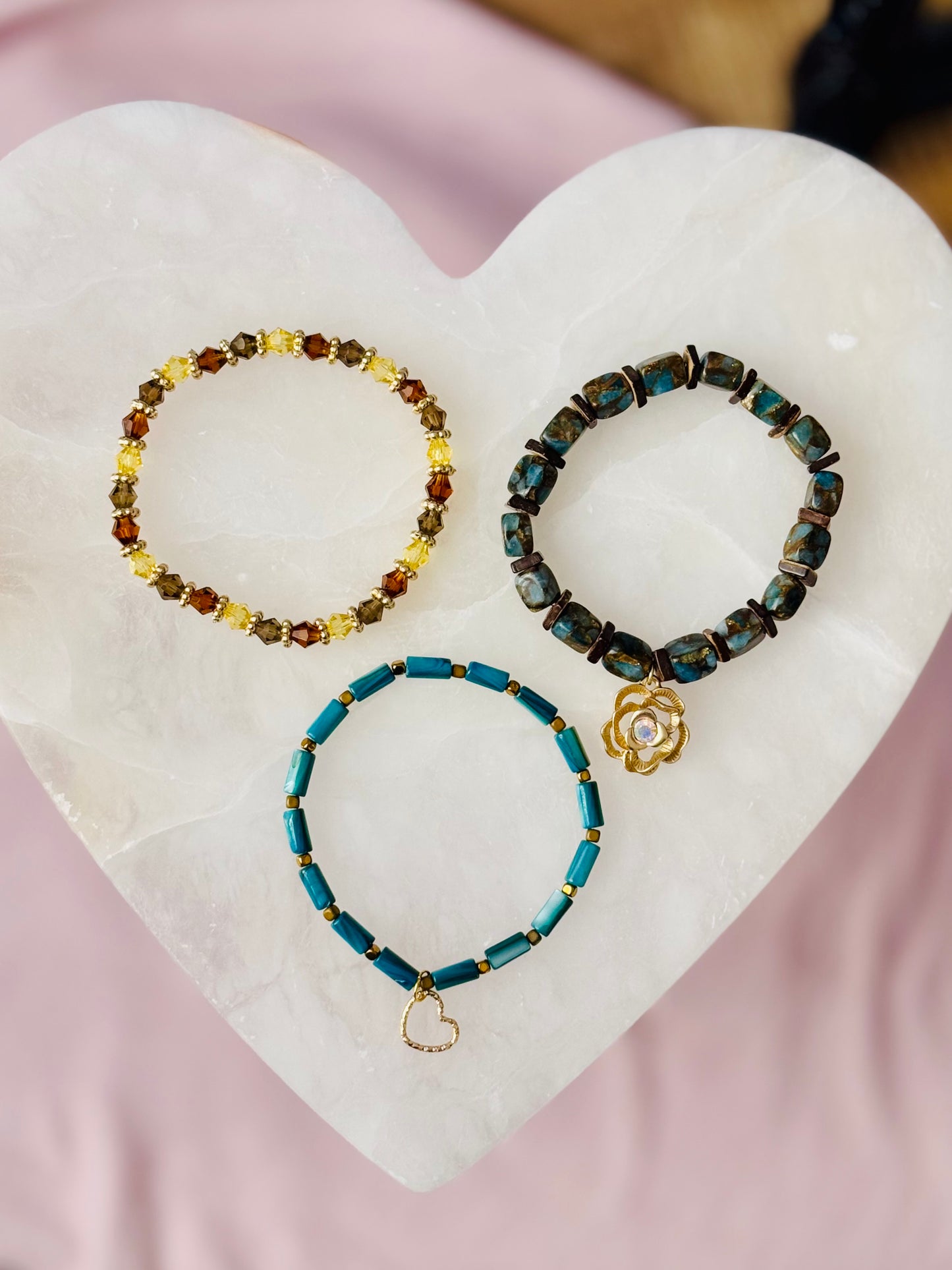 Beautiful Impression Jasper Stone beads with Shell beads and Charming Gold Rose Charm