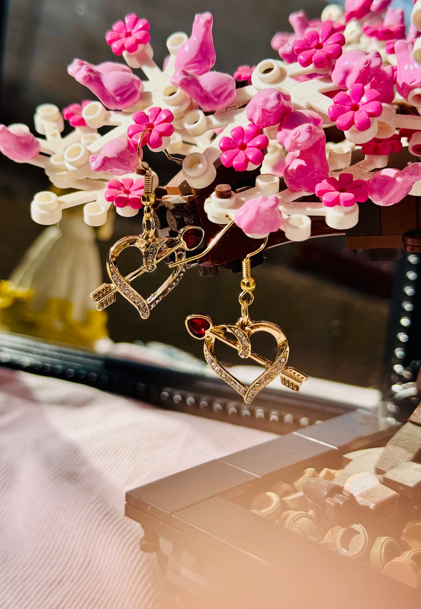 Beautiful Cupids Arrow and Heart Dangle Earrings