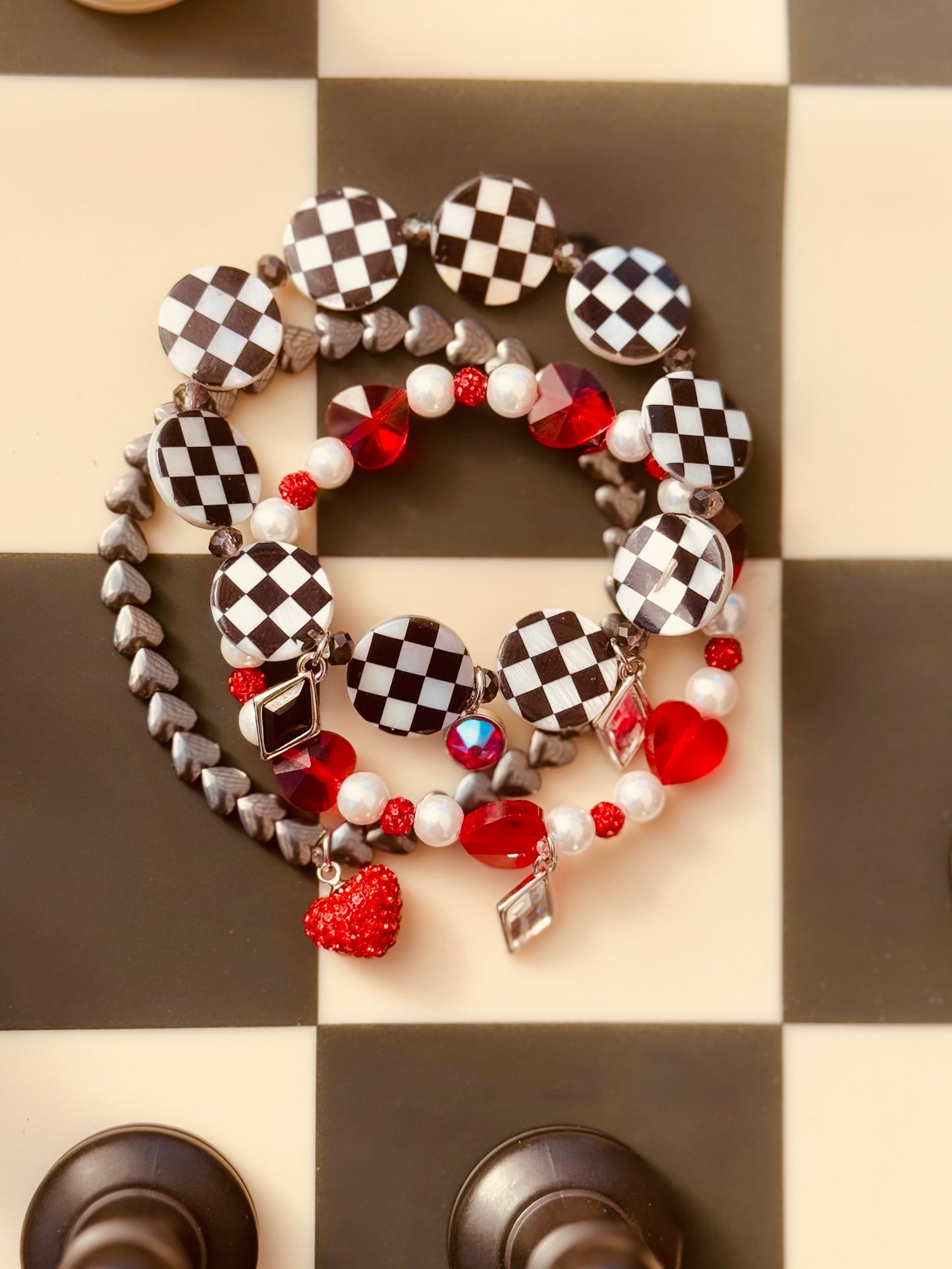 Suited for a Queen Bracelet with Checkered Shell and Hematite beads